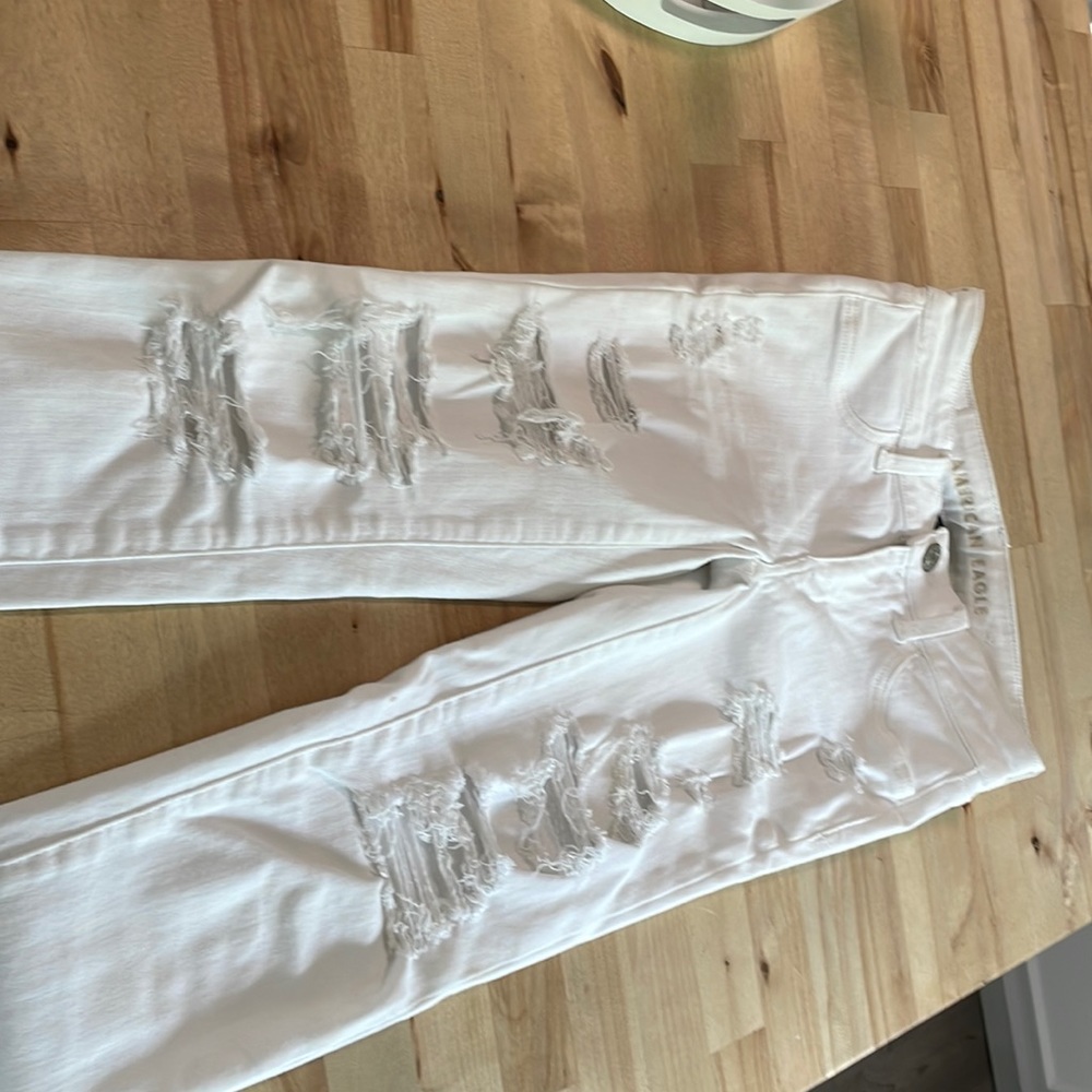 High rise ripped white skinny jeans size: 0